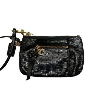 Coach black poppy hearts sequins evening wristlet bag rare